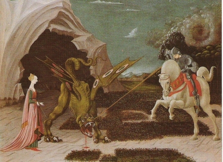 Georg tötet das Tier der Göttin, Gemälde von Paolo Uccello